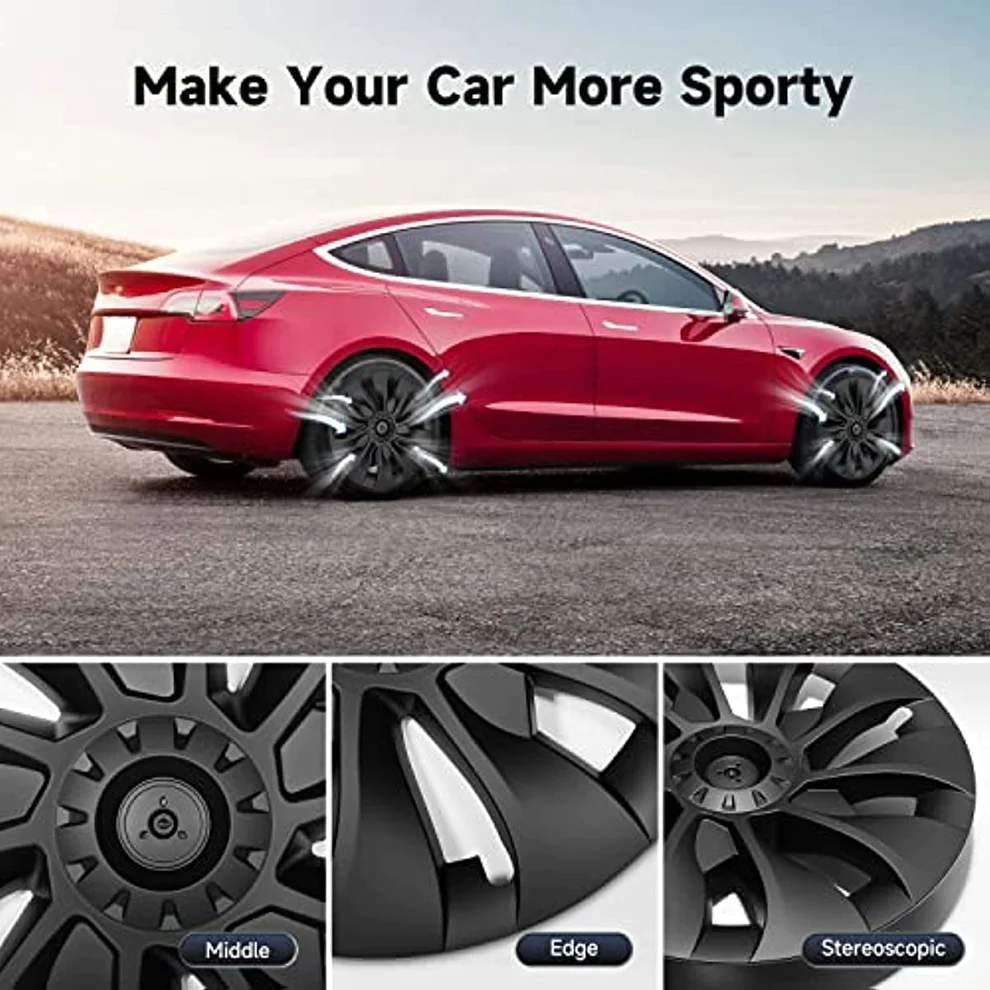  BASENOR Tesla modèle 3 18 Pouces Enjoliveur de Roue enjoliveurs  de moyeu de Roue enjoliveurs de Jante OEM enjoliveurs de Rechange Noir Mat  (Lot de 4) pour modèle 3 2017-2023